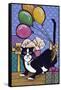 A Cat with 4 Balloons Tied to its Tail Surrounded by Gifts-Jan Panico-Framed Stretched Canvas