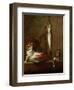 A Cat with a Piece of Salmon, Two Mackerels, Mortar and Pestle, 1728-Jean-Baptiste Simeon Chardin-Framed Giclee Print