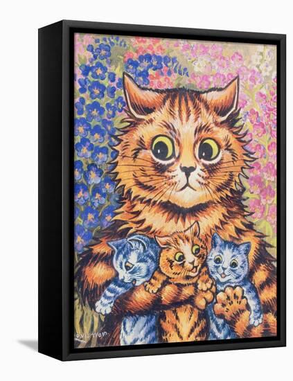 A Cat with her Kittens-Louis Wain-Framed Stretched Canvas