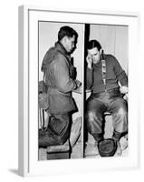 A Catholic Chaplain Hears the Confession of a Young Private after Services-null-Framed Premium Photographic Print