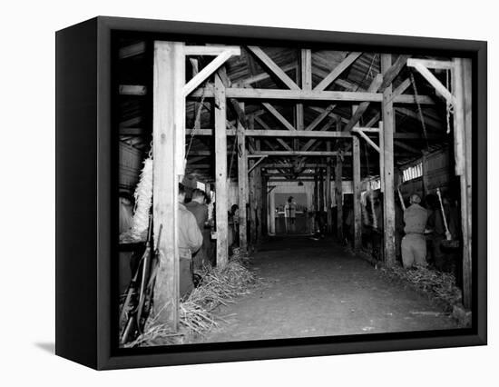 A Catholic Mass is Celebrated in a Stable in Cherbourg, France-null-Framed Stretched Canvas
