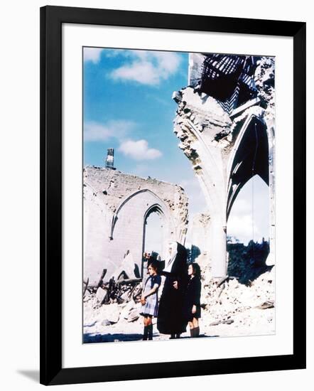 A Catholic Nun and Two Women with Children Standing in Front of the Ruins of Eglise Saint-Malo-null-Framed Photographic Print