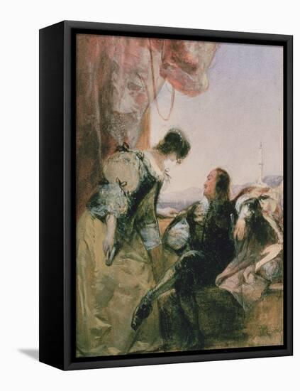 A Cavelier and his Lady on a Terrace, Genoa, 1826-Richard Parkes Bonington-Framed Stretched Canvas