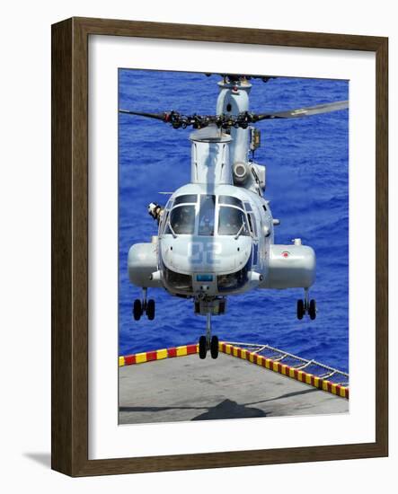 A CH-46E Sea Knight Helicopter Prepares To Land On the Flight Deck of USS Peleliu-Stocktrek Images-Framed Photographic Print