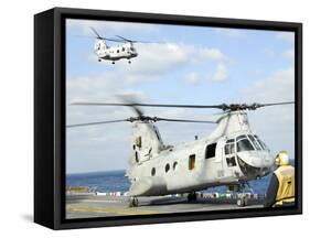 A CH-46E Sea Knight Helicopter Takes Off from the Flight Deck of USS Essex-Stocktrek Images-Framed Stretched Canvas