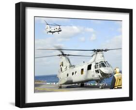 A CH-46E Sea Knight Helicopter Takes Off from the Flight Deck of USS Essex-Stocktrek Images-Framed Premium Photographic Print