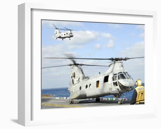 A CH-46E Sea Knight Helicopter Takes Off from the Flight Deck of USS Essex-Stocktrek Images-Framed Photographic Print