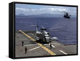 A CH-53D Sea Stallion Sits On the Flight Deck As Another Prepares-Stocktrek Images-Framed Stretched Canvas