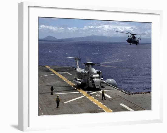 A CH-53D Sea Stallion Sits On the Flight Deck As Another Prepares-Stocktrek Images-Framed Photographic Print