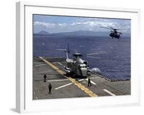 A CH-53D Sea Stallion Sits On the Flight Deck As Another Prepares-Stocktrek Images-Framed Photographic Print