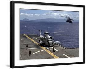 A CH-53D Sea Stallion Sits On the Flight Deck As Another Prepares-Stocktrek Images-Framed Photographic Print