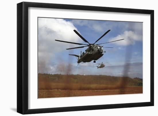 A Ch-53E Super Stallion Helicopter Lands at the Kahuku Training Area, Hawaii-null-Framed Photographic Print