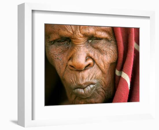 A Chadian Woman Made Homeless by Warfare Sits Near Her Hut-null-Framed Photographic Print