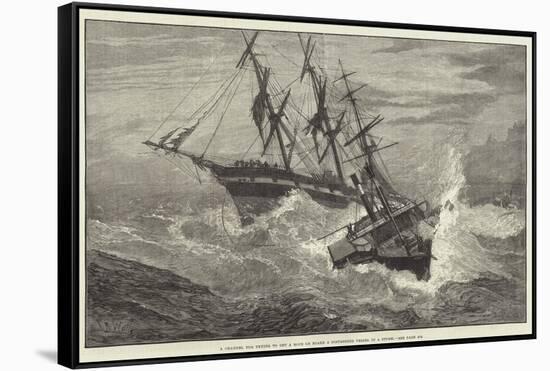 A Channel Tug Trying to Get a Rope on Board a Distressed Vessel in a Storm-null-Framed Stretched Canvas