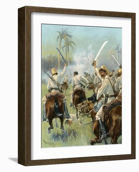A Charge of Cuban Cavalry Armed with Machetes-Thure De Thulstrup-Framed Giclee Print