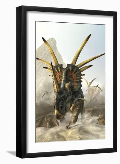 A Charging Styracosaurus-Stocktrek Images-Framed Art Print