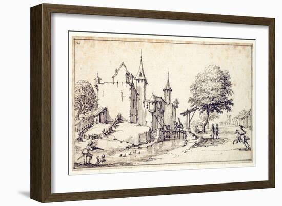 A Chateau with Drawbridge-Jacques Callot-Framed Giclee Print