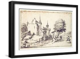 A Chateau with Drawbridge-Jacques Callot-Framed Giclee Print