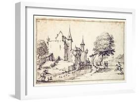 A Chateau with Drawbridge-Jacques Callot-Framed Giclee Print