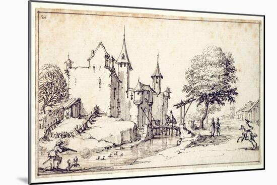 A Chateau with Drawbridge-Jacques Callot-Mounted Giclee Print