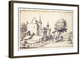 A Chateau with Drawbridge-Jacques Callot-Framed Giclee Print