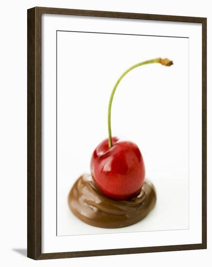 A Cherry on a Blob of Chocolate Sauce-Greg Elms-Framed Photographic Print