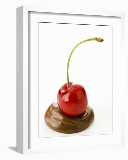 A Cherry on a Blob of Chocolate Sauce-Greg Elms-Framed Photographic Print