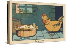 A Chicken in Front of an Egg that Has Just Hatched.” Good Morning” ,1936 (Illustration)-Benjamin Rabier-Stretched Canvas