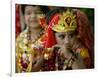 A Child Enacts the Life of Hindu God Krishna During Janamashtami Celebrations-null-Framed Photographic Print