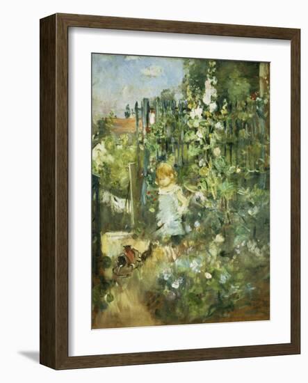 A Child in the Hollyhocks, 1881-Camille Pissarro-Framed Giclee Print