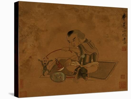 A Child Playing with Marionettes-Chen Hongshou-Stretched Canvas