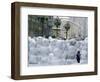 A Child Plays Among the Snowmen Made at the Arbat-null-Framed Photographic Print