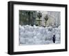 A Child Plays Among the Snowmen Made at the Arbat-null-Framed Photographic Print