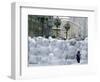 A Child Plays Among the Snowmen Made at the Arbat-null-Framed Photographic Print