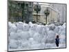 A Child Plays Among the Snowmen Made at the Arbat-null-Mounted Photographic Print