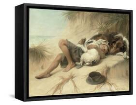 A Child Sleeping in the Sand Dunes with a Collie, 1905-Margaret Collyer-Framed Stretched Canvas