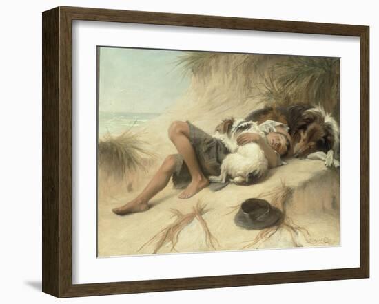 A Child Sleeping in the Sand Dunes with a Collie, 1905-Margaret Collyer-Framed Giclee Print