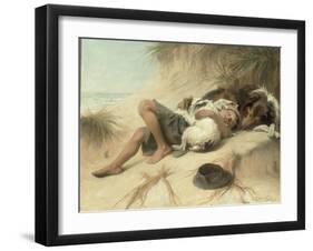 A Child Sleeping in the Sand Dunes with a Collie, 1905-Margaret Collyer-Framed Giclee Print