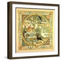 A Child Surrounded by a Cat Donkey Geese a Raven a Mouse a Frog an Owl and a Cow-null-Framed Giclee Print