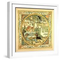 A Child Surrounded by a Cat Donkey Geese a Raven a Mouse a Frog an Owl and a Cow-null-Framed Giclee Print