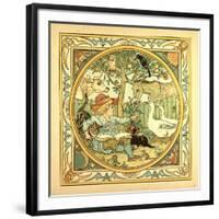 A Child Surrounded by a Cat Donkey Geese a Raven a Mouse a Frog an Owl and a Cow-null-Framed Giclee Print