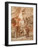 A Child with a Dog and A Young Man on a Terrace pen and ink-Pier Francesco Mola-Framed Giclee Print