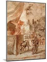 A Child with a Dog and A Young Man on a Terrace pen and ink-Pier Francesco Mola-Mounted Giclee Print