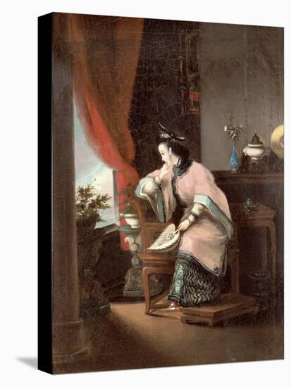 A Chinese Girl Seated Looking Out of the Window-Lam Qua-Stretched Canvas