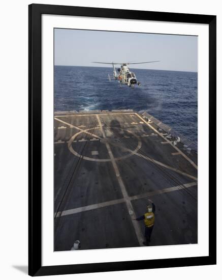 A Chinese Harbin Z-9C Helicopter Lands Aboard USS Mason-null-Framed Photographic Print