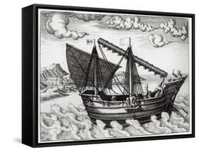 A Chinese Junk, illustration from 'His Discourse of Voyages into the East and West Indies'-Johannes Baptista van Doetechum-Framed Stretched Canvas