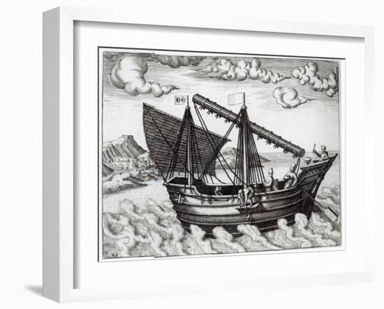 A Chinese Junk, illustration from 'His Discourse of Voyages into the East and West Indies'-Johannes Baptista van Doetechum-Framed Giclee Print