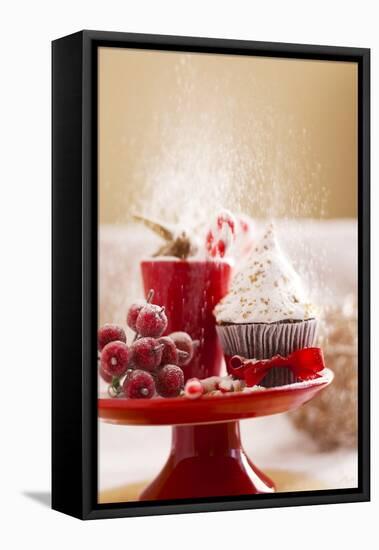 A Christmas Cupcakes in an Icing Sugar Snowstorm-Rogério Voltan-Framed Stretched Canvas