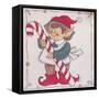 A Christmas Elf Holding a Candy Cane-Beverly Johnston-Framed Stretched Canvas