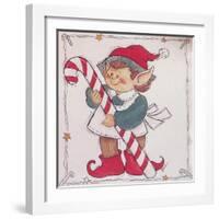 A Christmas Elf Holding a Candy Cane-Beverly Johnston-Framed Giclee Print